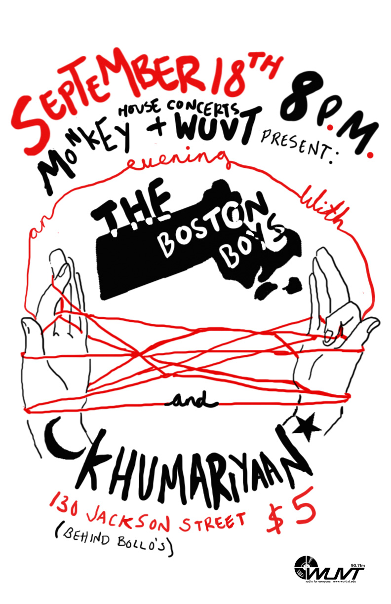 Monkey House Concerts and WUVT Present: An Evening with The Boston Boys and Khumariyaan Monkey House Concerts and WUVT Present: An Evening with The Boston Boys and Khumariyaan