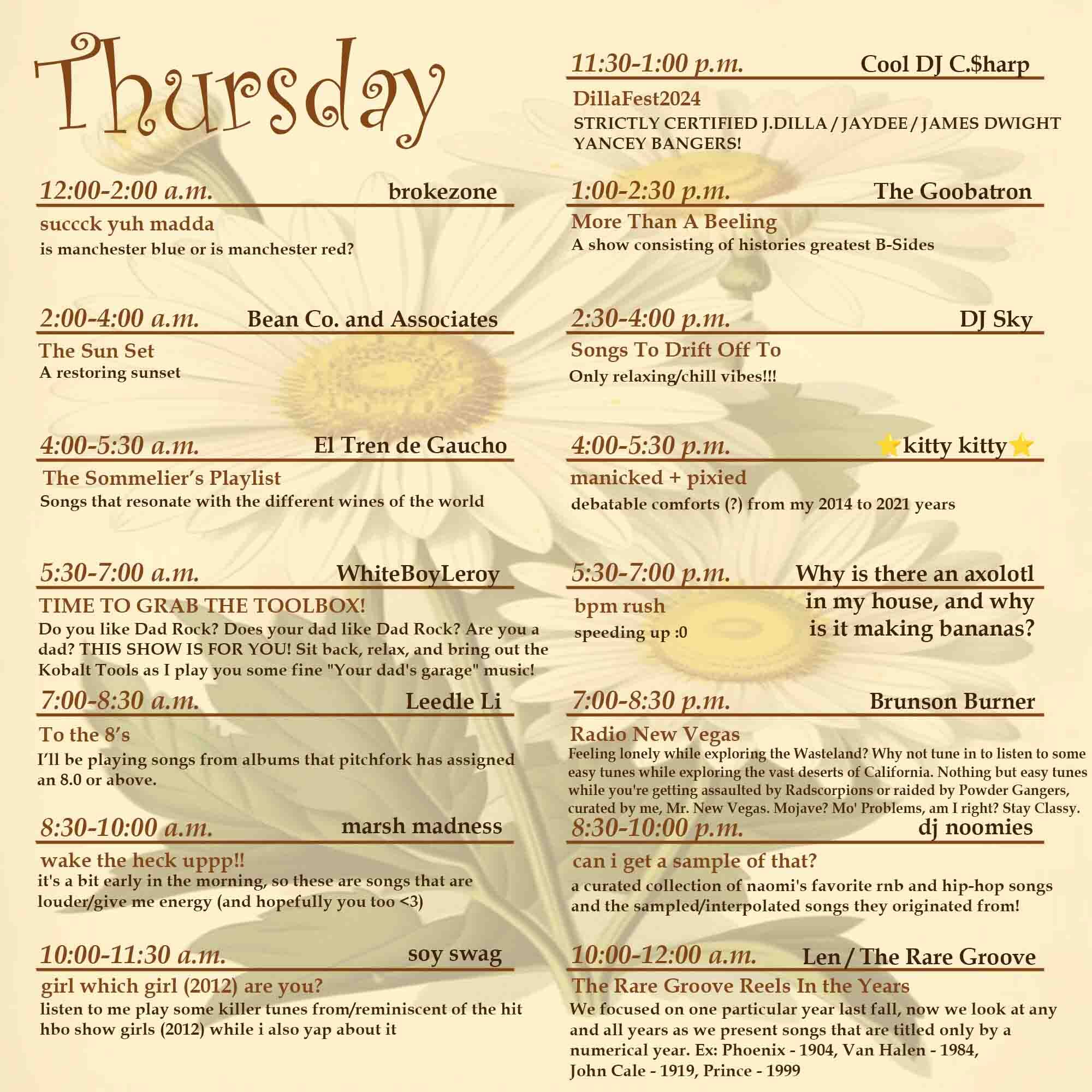 Thursday Schedule