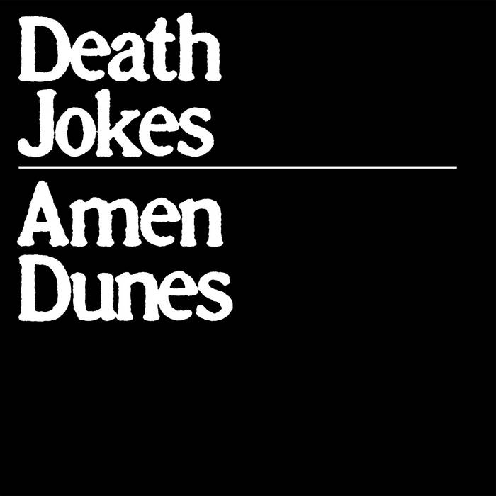 Death Jokes Album cover. A black background, empty except for the album title and artist name displayed in large white text in the center of the frame.