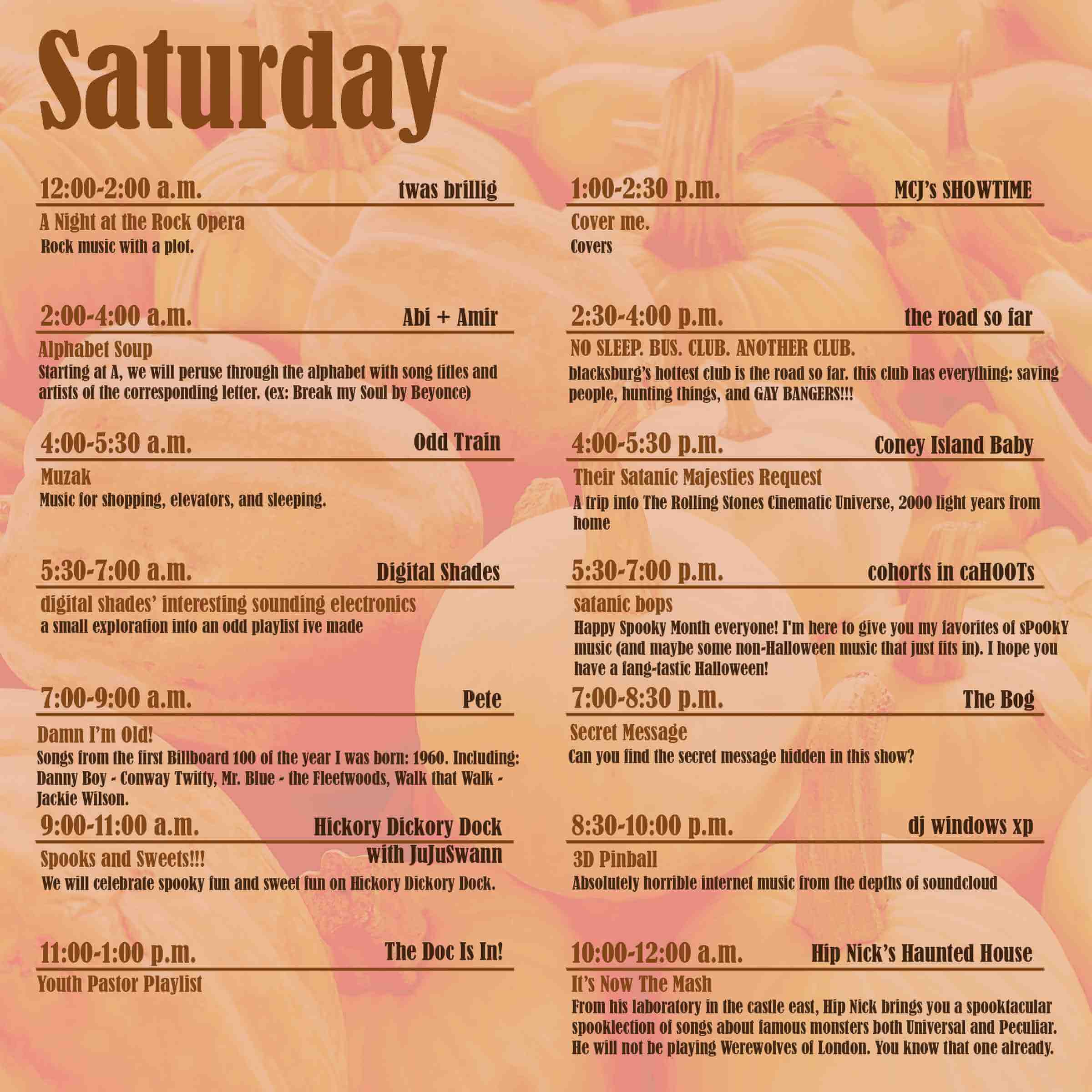 Saturday Schedule