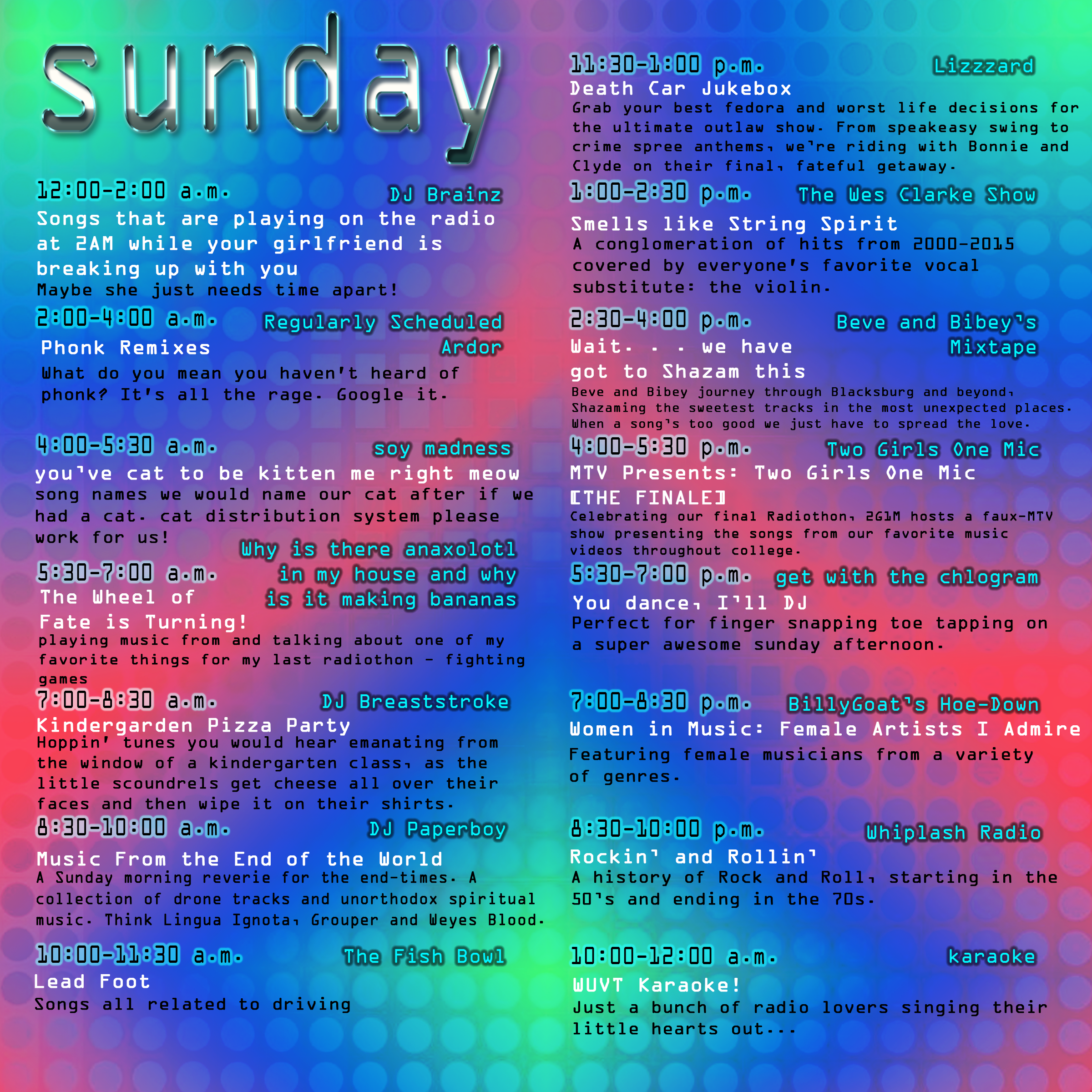 Radiothon Sunday Schedule