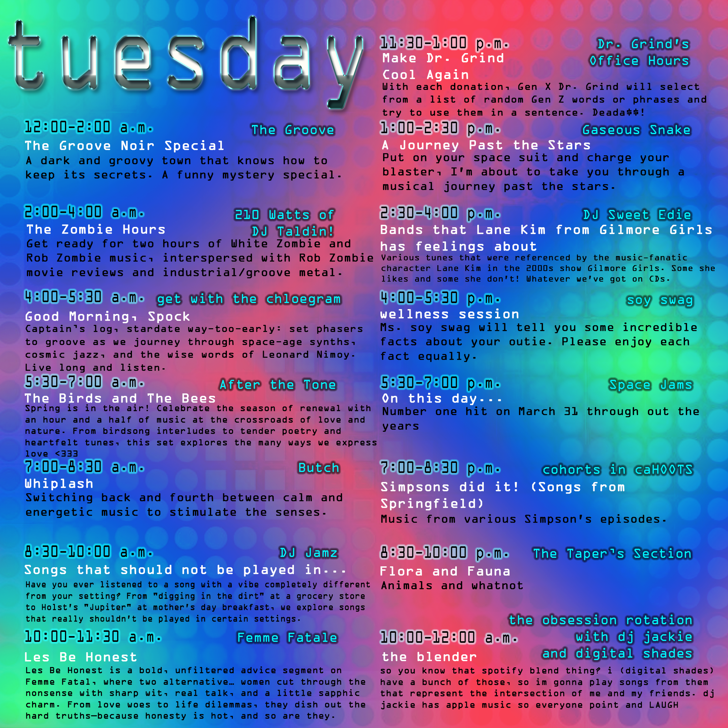 Radiothon Tuesday Schedule