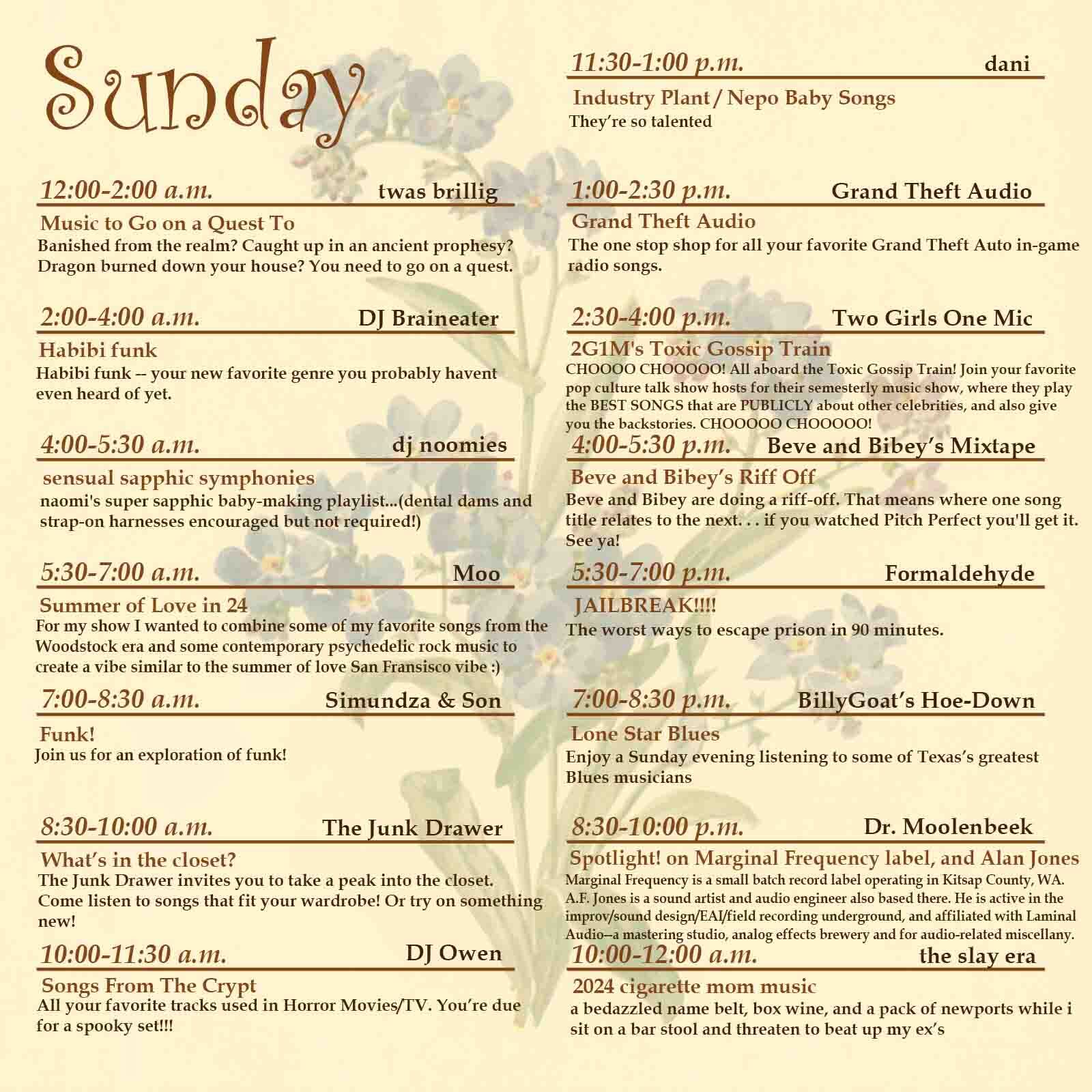 Sunday Schedule