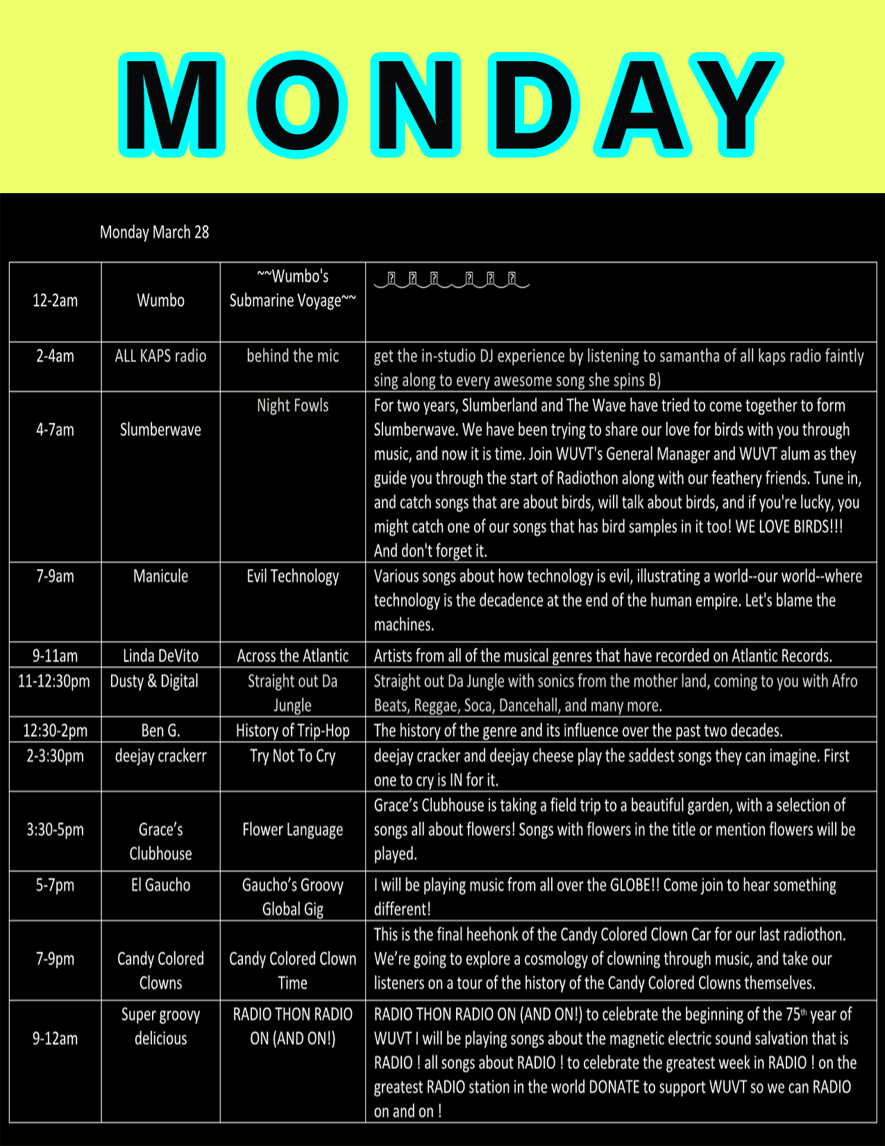 Radiothon Schedule