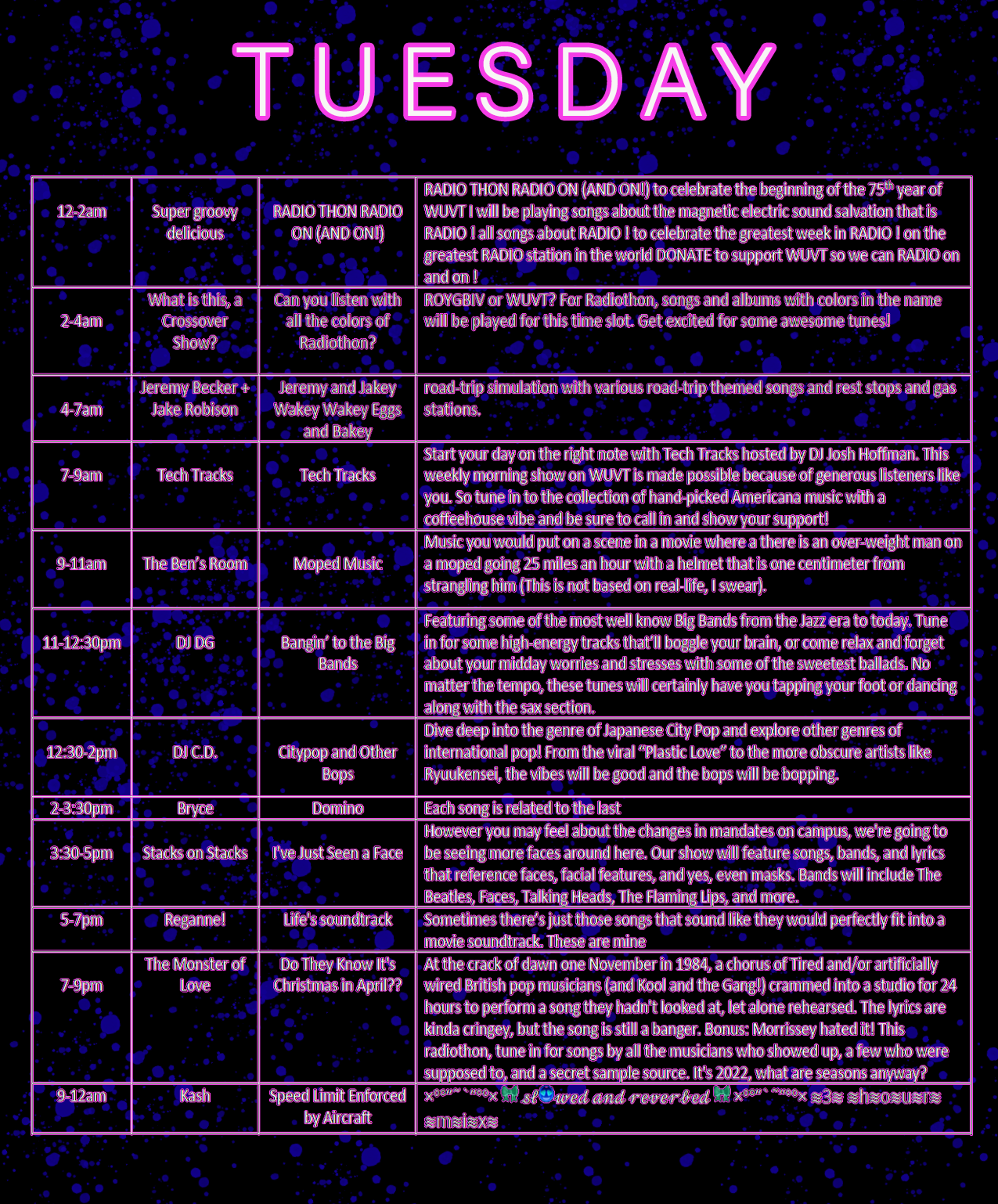 Radiothon Schedule