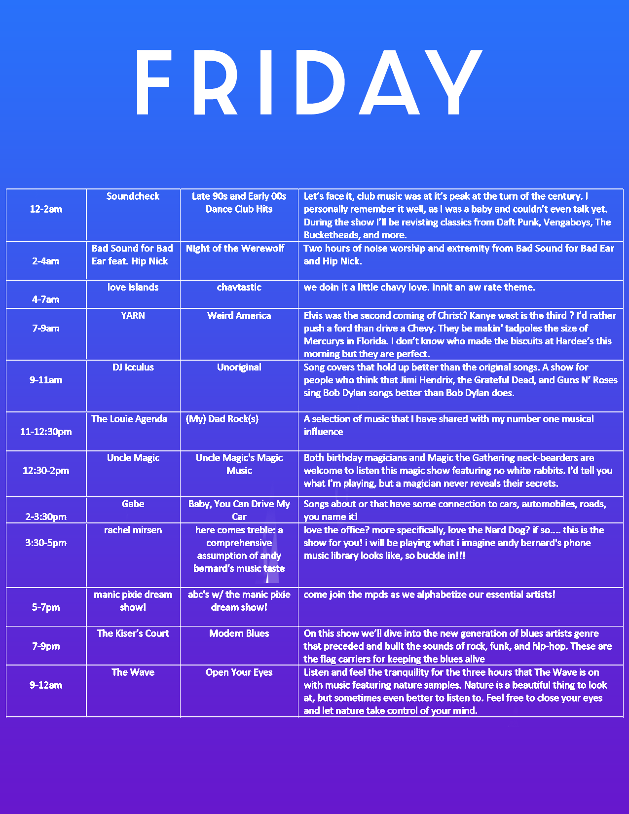 Radiothon Schedule