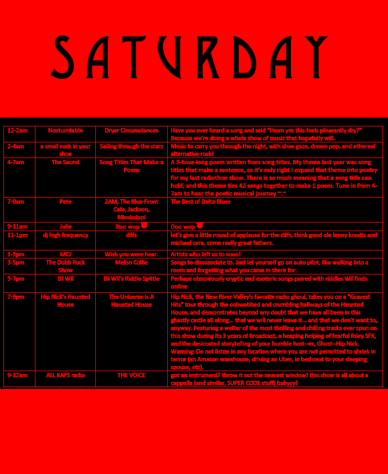 Radiothon Schedule