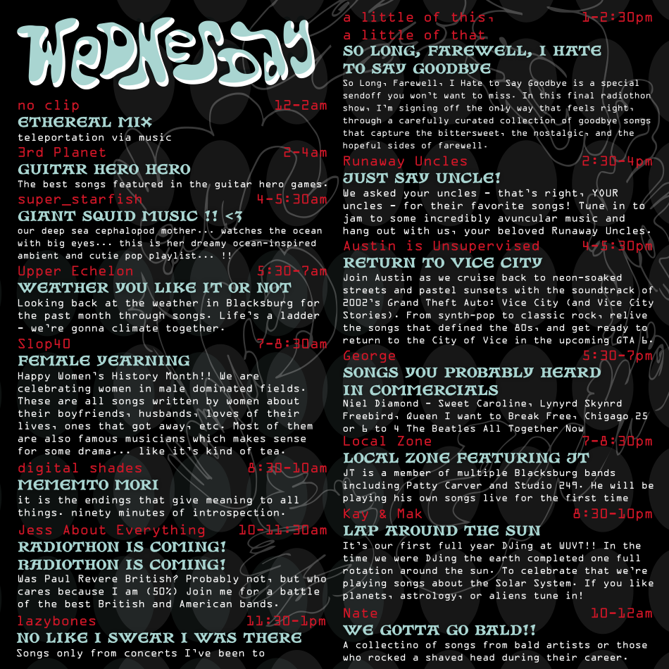 Radiothon Wednesday Schedule