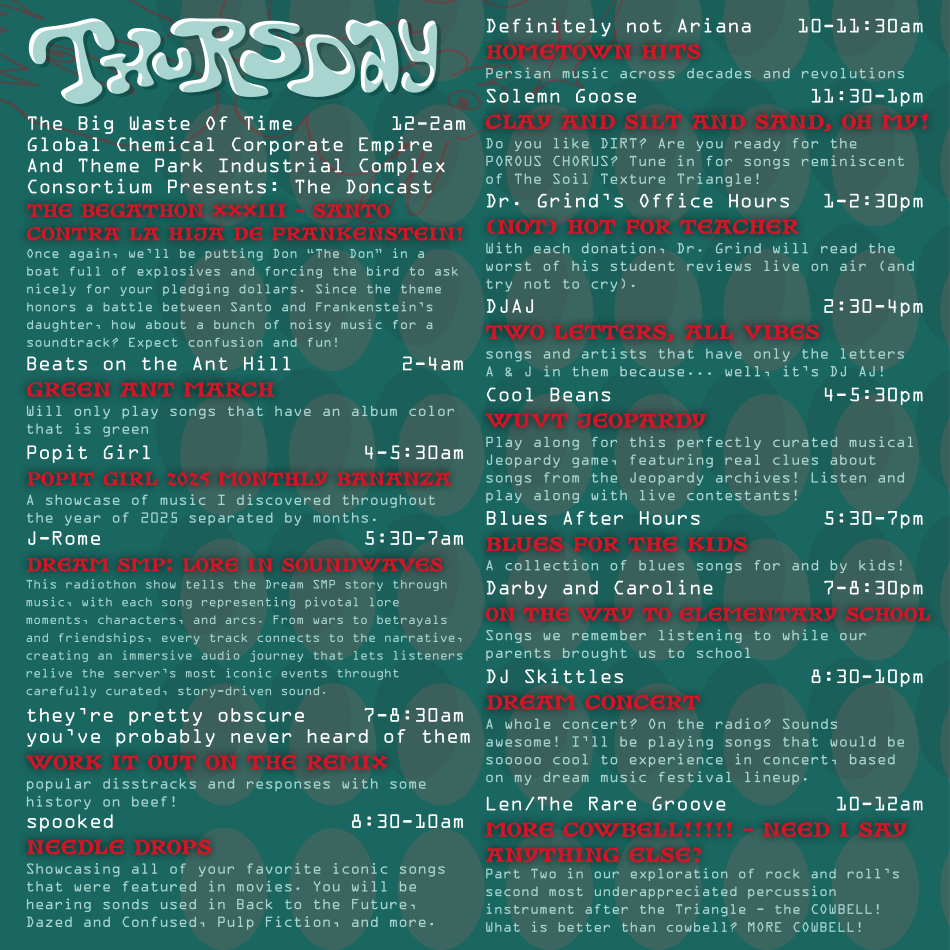 Radiothon Thursday Schedule