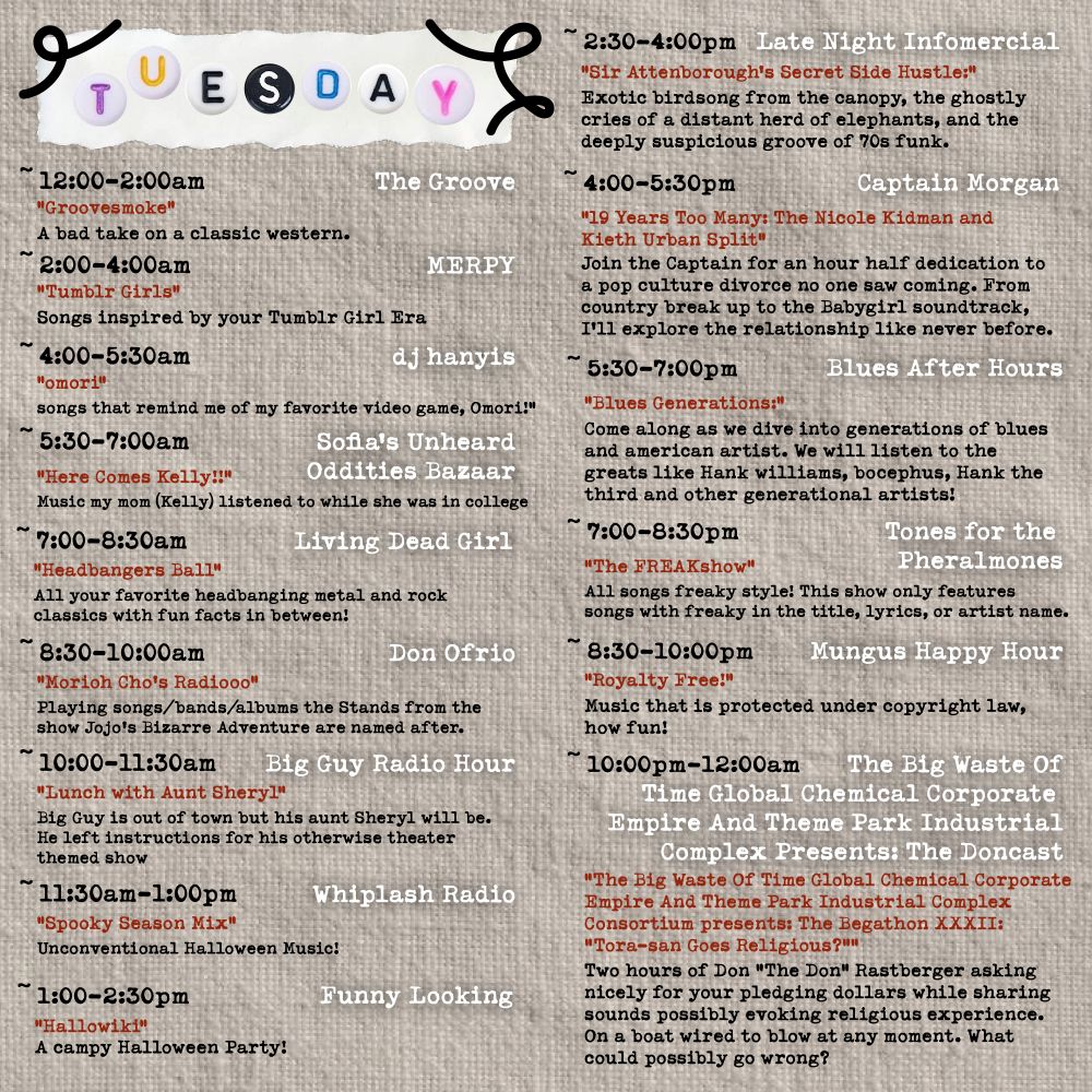 Radiothon Tuesday Schedule