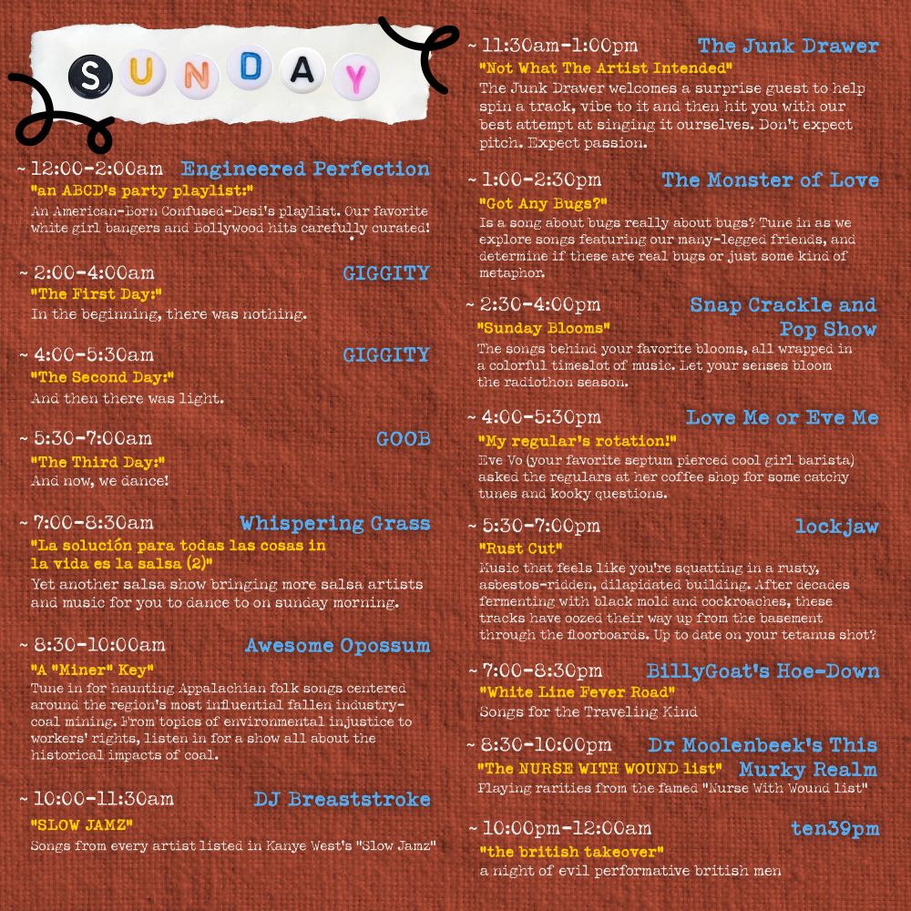 Radiothon Sunday Schedule